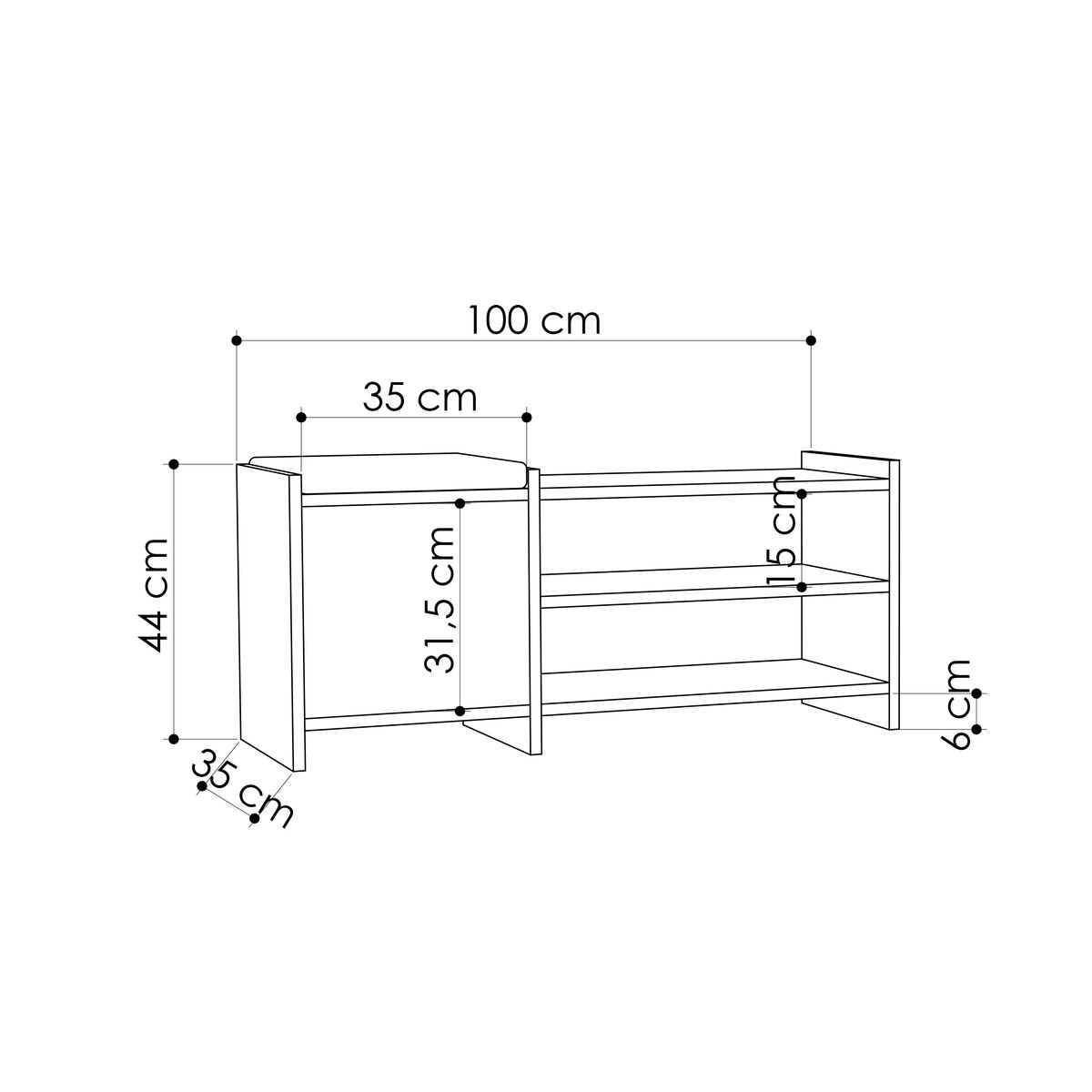 Skobänk Alexandra House Living Brun Grå 100 x 44 x 35 cm 2 Hyllor 1 dörr - 4