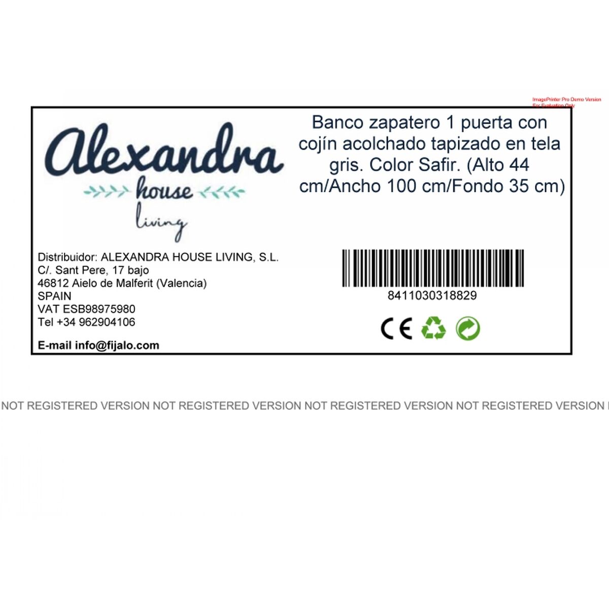 Skobänk Alexandra House Living Brun Grå 100 x 44 x 35 cm 2 Hyllor 1 dörr - 5