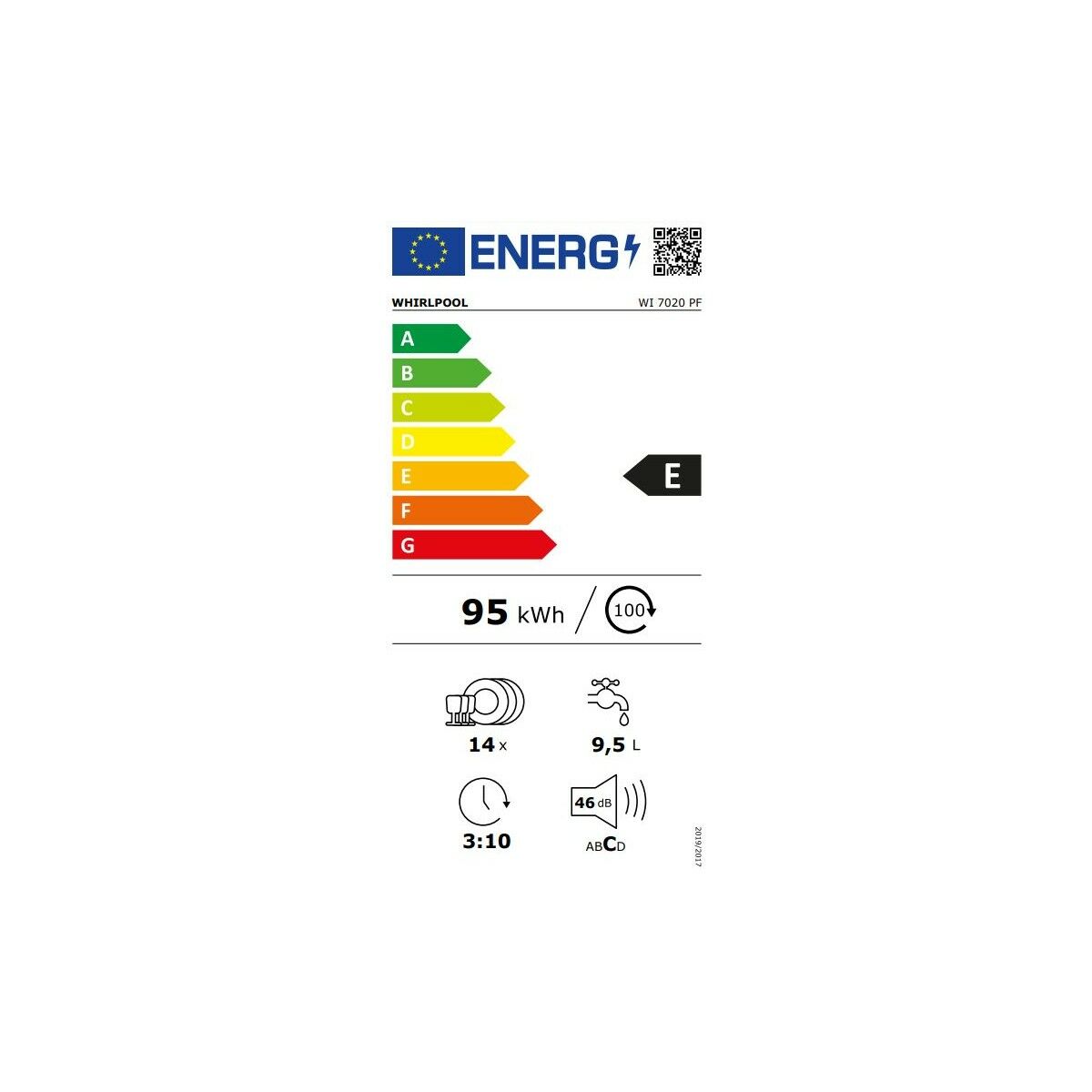 Diskmaskin Whirlpool Corporation WI 7020 PF Silvrig 60 cm Integrerbar - 2