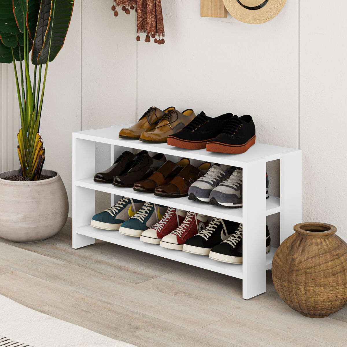 Skobänk Alexandra House Living Vit 84 x 44 x 29 cm 2 Hyllor - 3