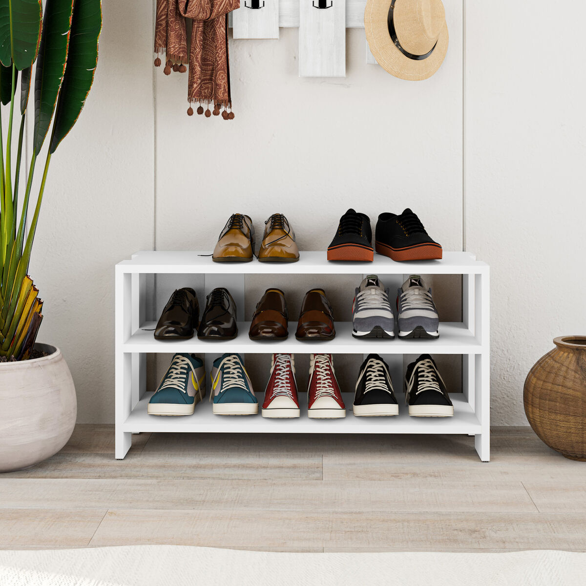 Skobänk Alexandra House Living Vit 84 x 44 x 29 cm 2 Hyllor - 2