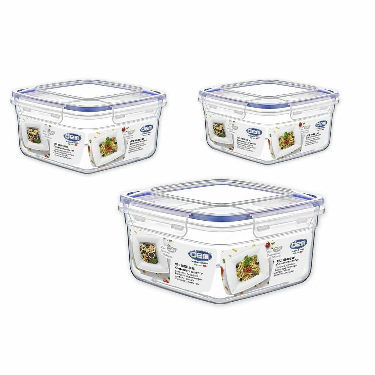Lunchlådor, set Dem Hermetisk 3 Delar 500 ml 18 x 18 x 10 cm (6 antal) - 3