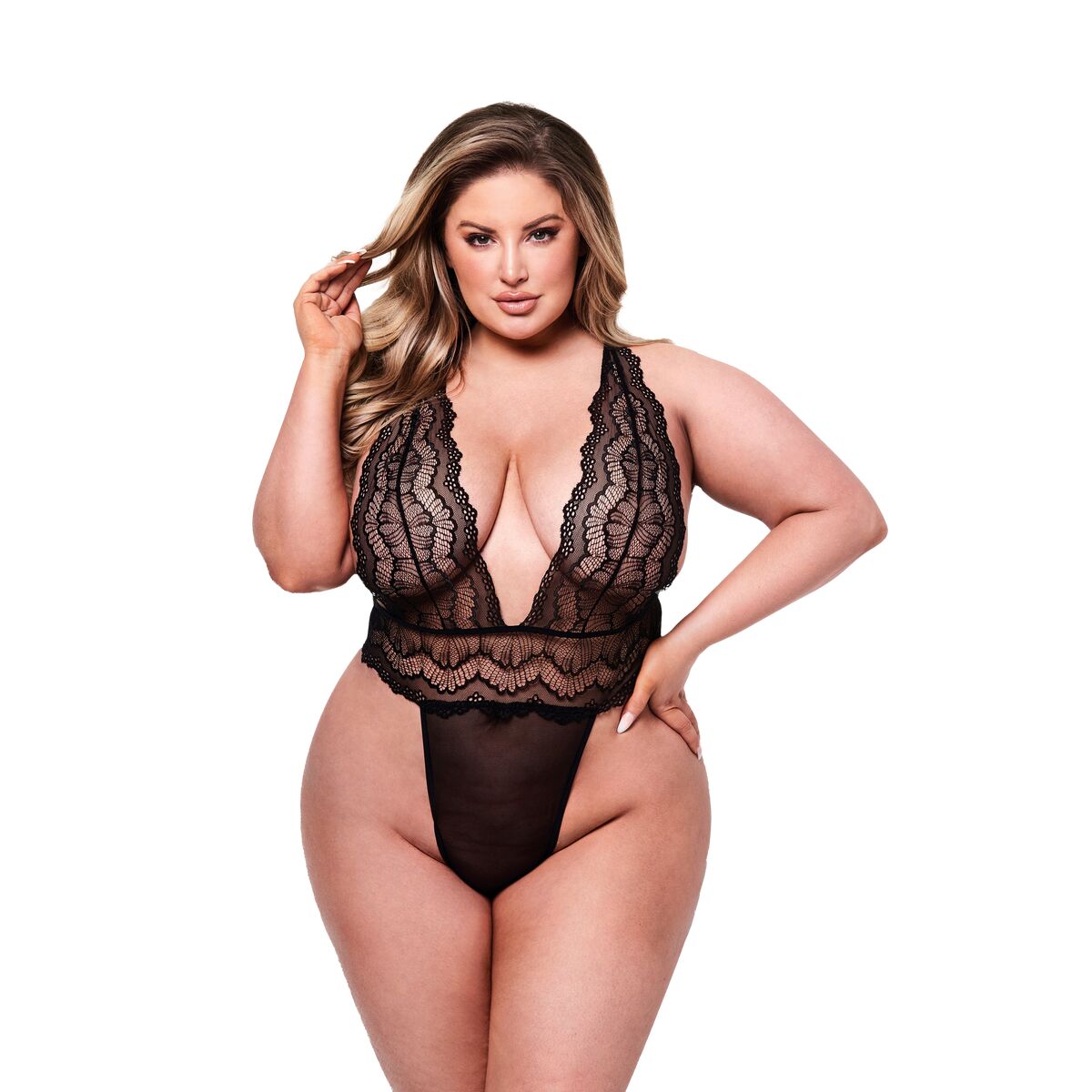 Trikåer Baci Lingerie Deep V Svart Queen size