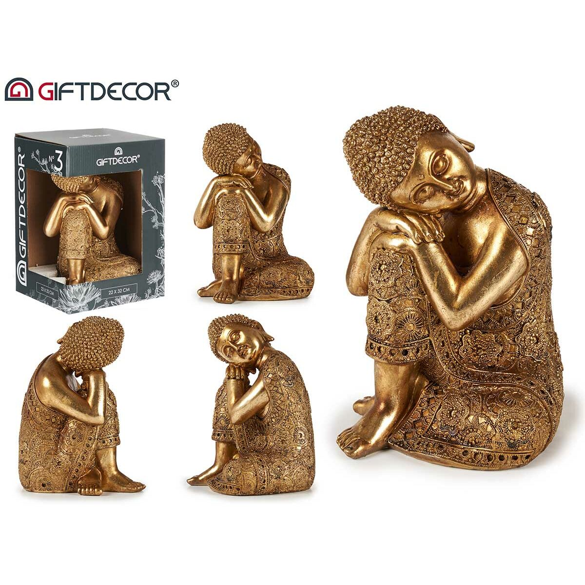 Prydnadsfigur Gift Decor Gyllene Buddha 20 x 30 x 20 cm