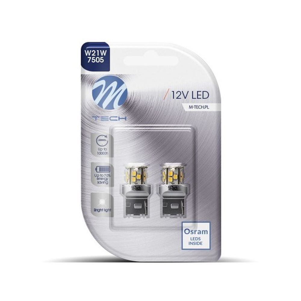 Glödlampa för bil M-Tech MTECLB114W Vit 12 V W21W Kallvit