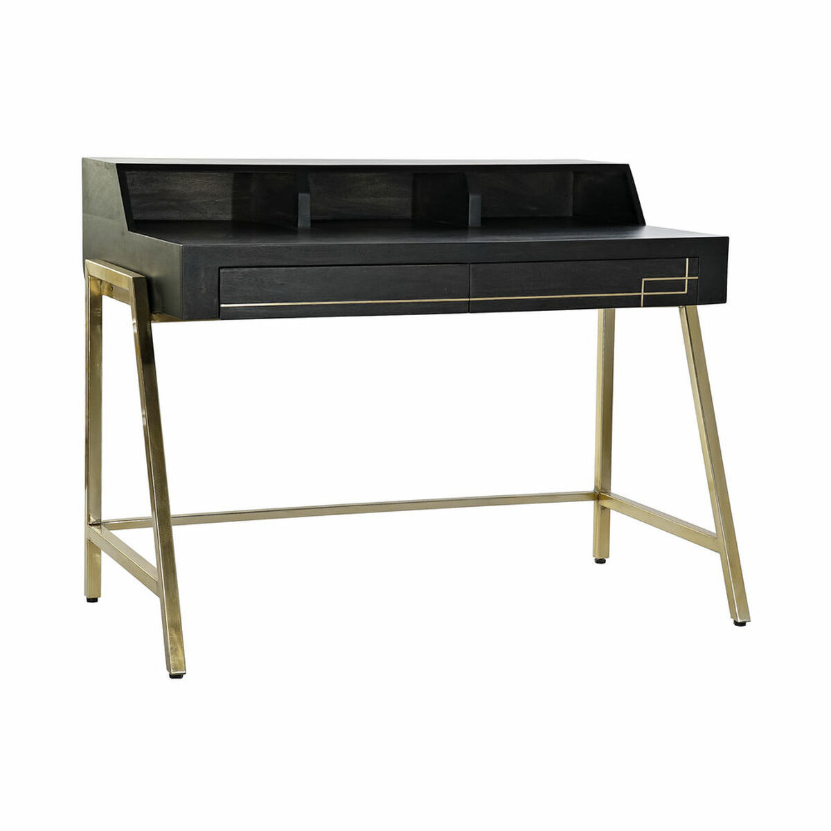 Skrivbord DKD Home Decor Svart Metall Gyllene Mangoträ (125 x 74 x 93.5 cm) - 3