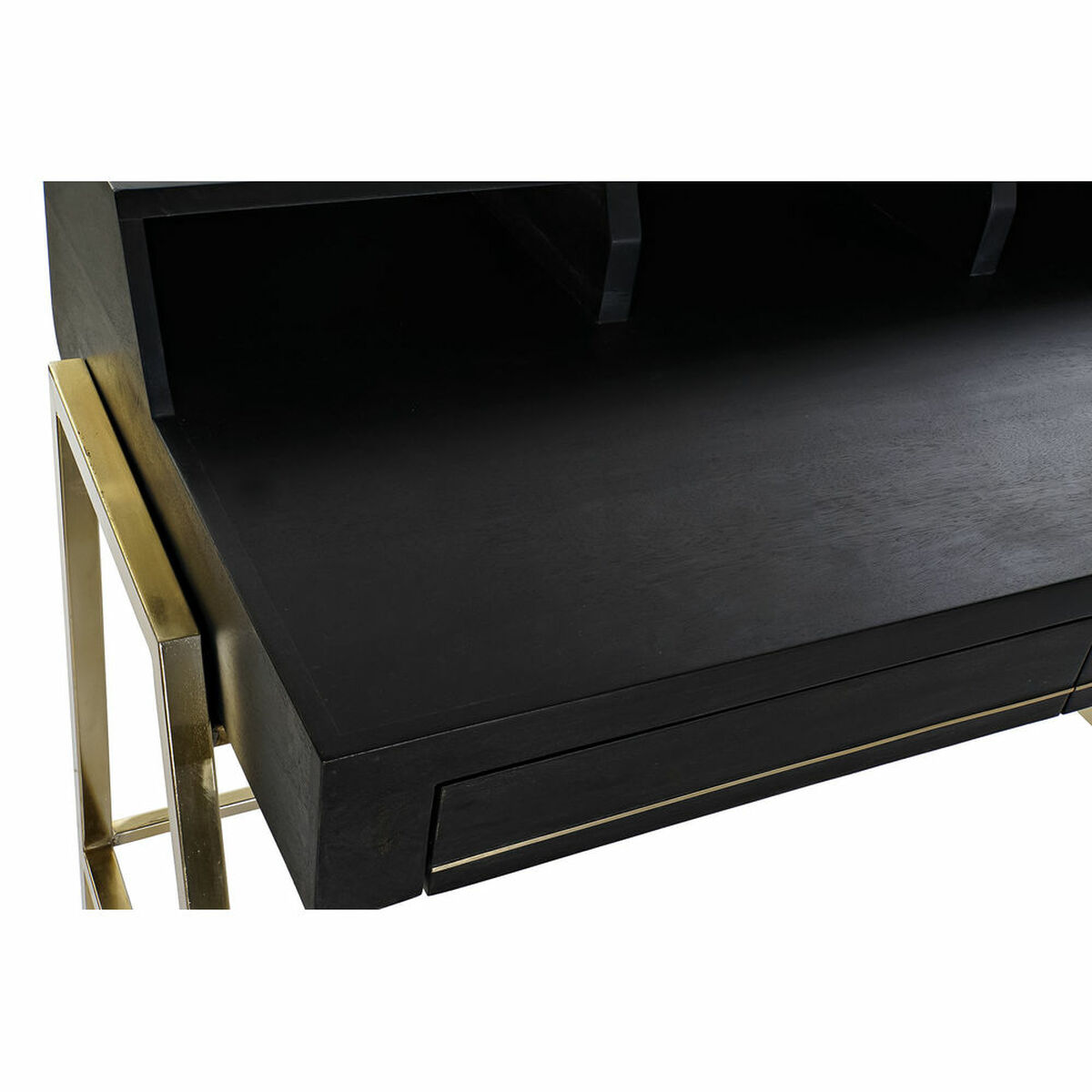 Skrivbord DKD Home Decor Svart Metall Gyllene Mangoträ (125 x 74 x 93.5 cm) - 6