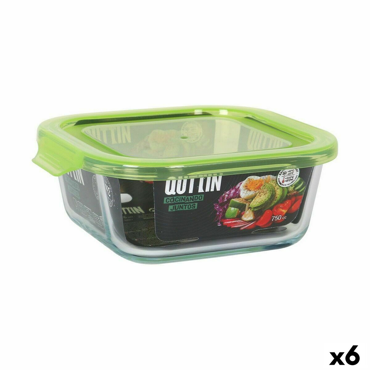 Fyrkantig matlåda med lock Quttin Grön 750 ml (6 antal)