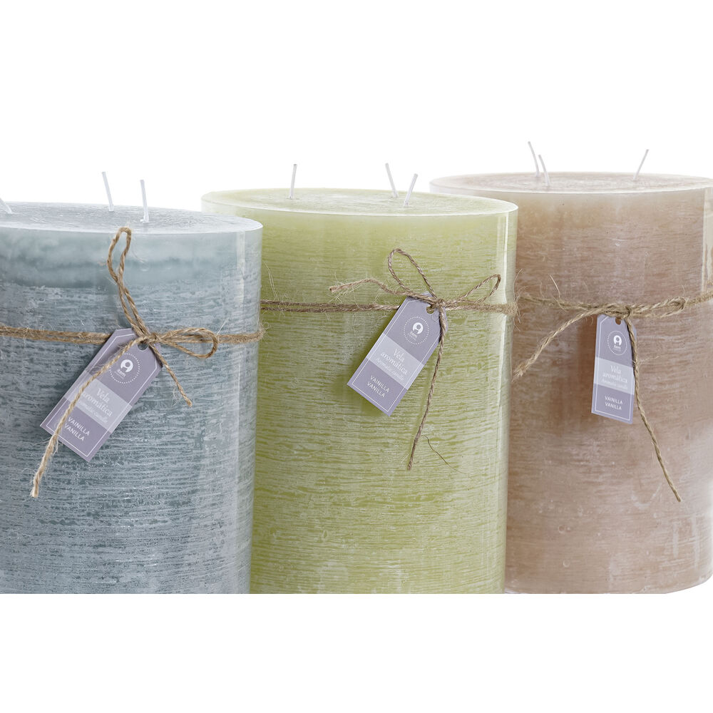 Ljus DKD Home Decor Blå Brun Grön 14,5 x 14,5 x 20 cm Vanilj Vax (3 antal) - 3