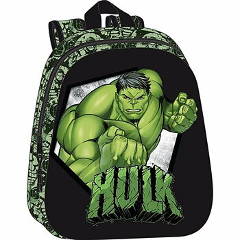 Barnryggsäck 3D Hulk Svart Grön 27 x 33 x 10 cm