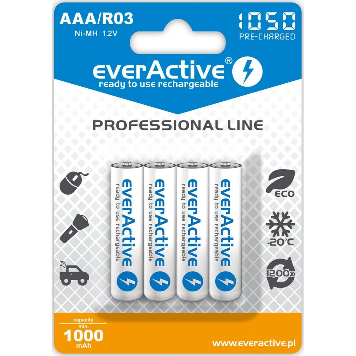 Laddningsbara Batterier EverActive EVHRL03-1050 1,2 V AAA