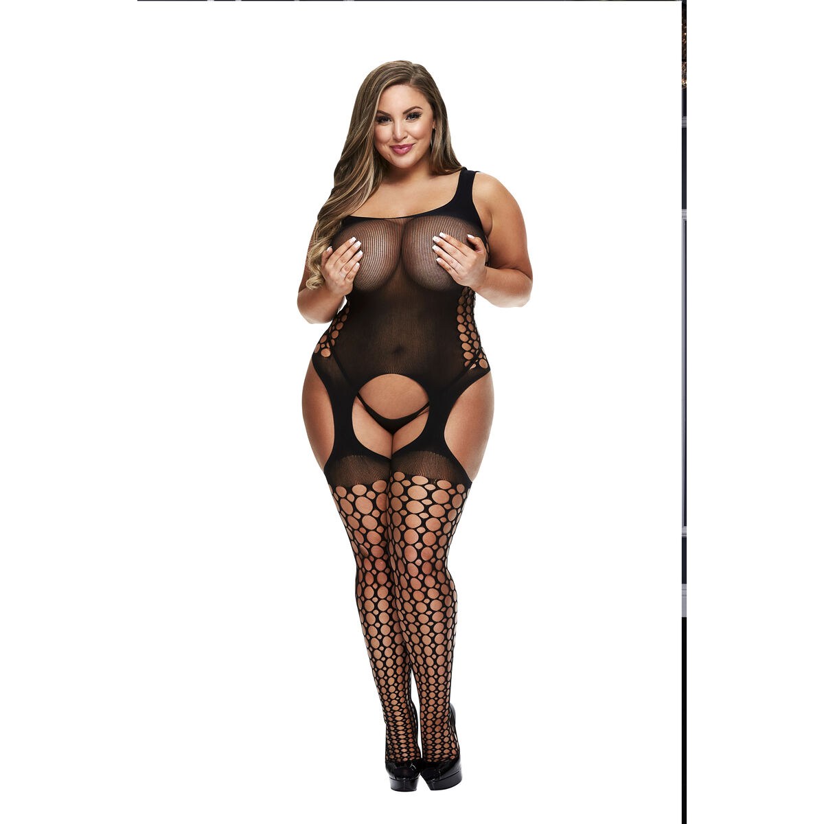 Crotchless Spetskroppsstrumpa med band, queen-ize Baci Lingerie 00421 (XL) - 3