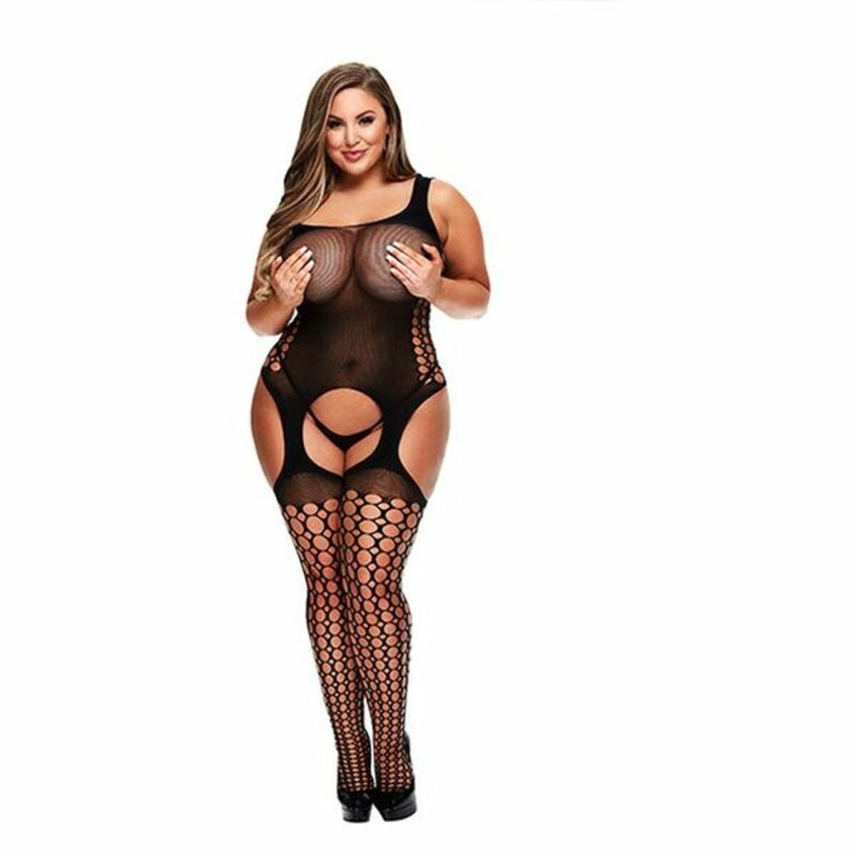 Crotchless Spetskroppsstrumpa med band, queen-ize Baci Lingerie 00421 (XL) - 2