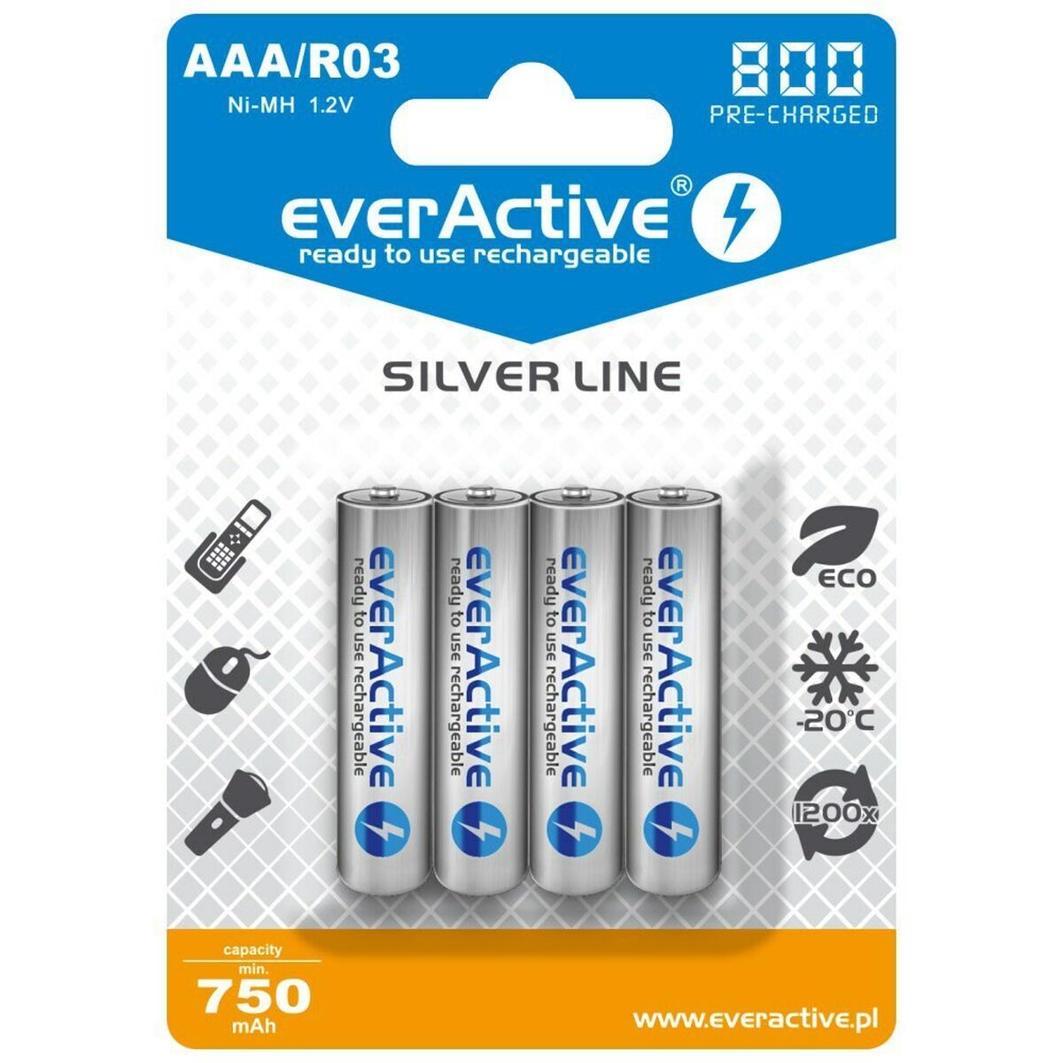 Laddningsbara Batterier EverActive EVHRL03-800 R03 AAA 1,2 V