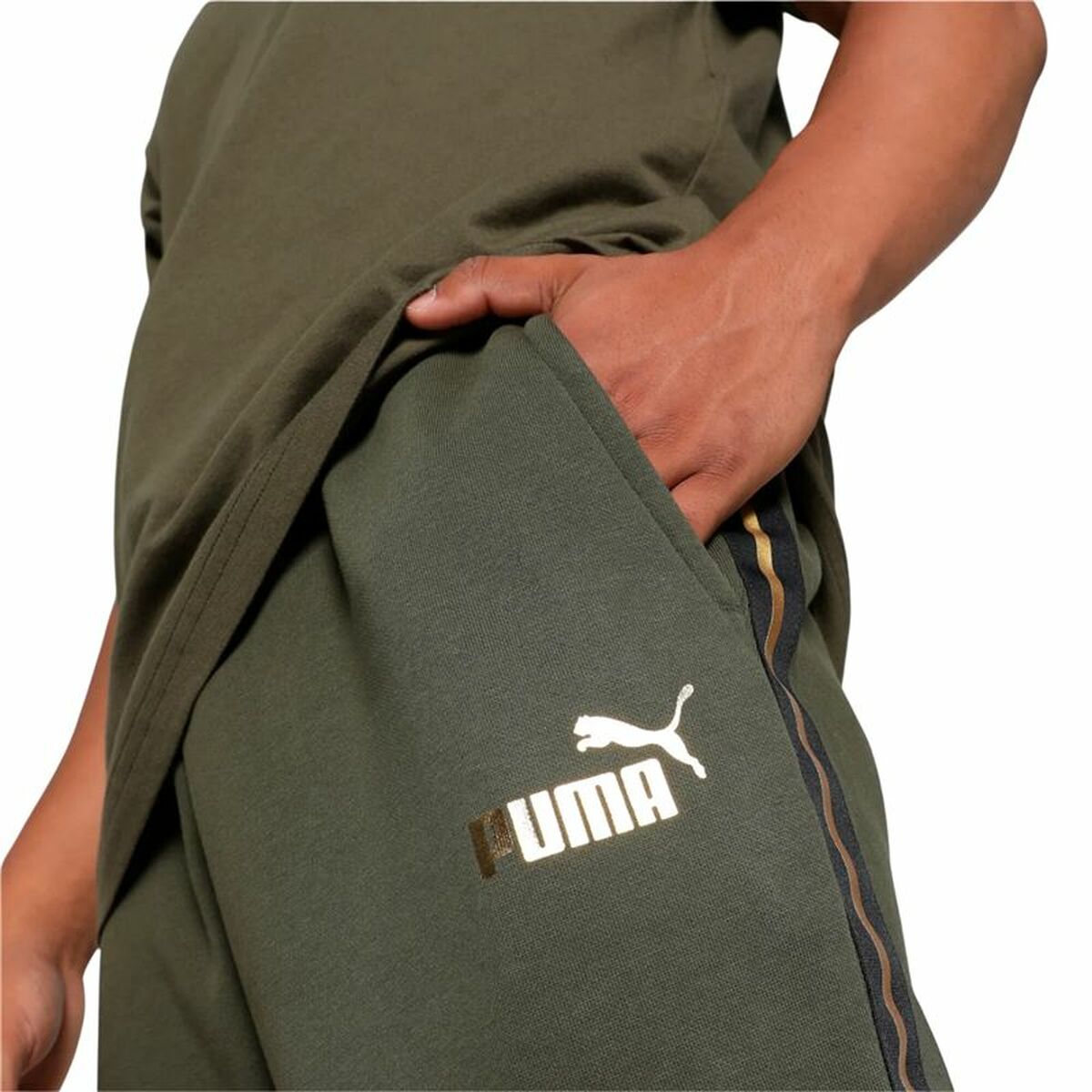 Långa träningsbyxor Puma Ess Tape Minimal Gold Män - 5