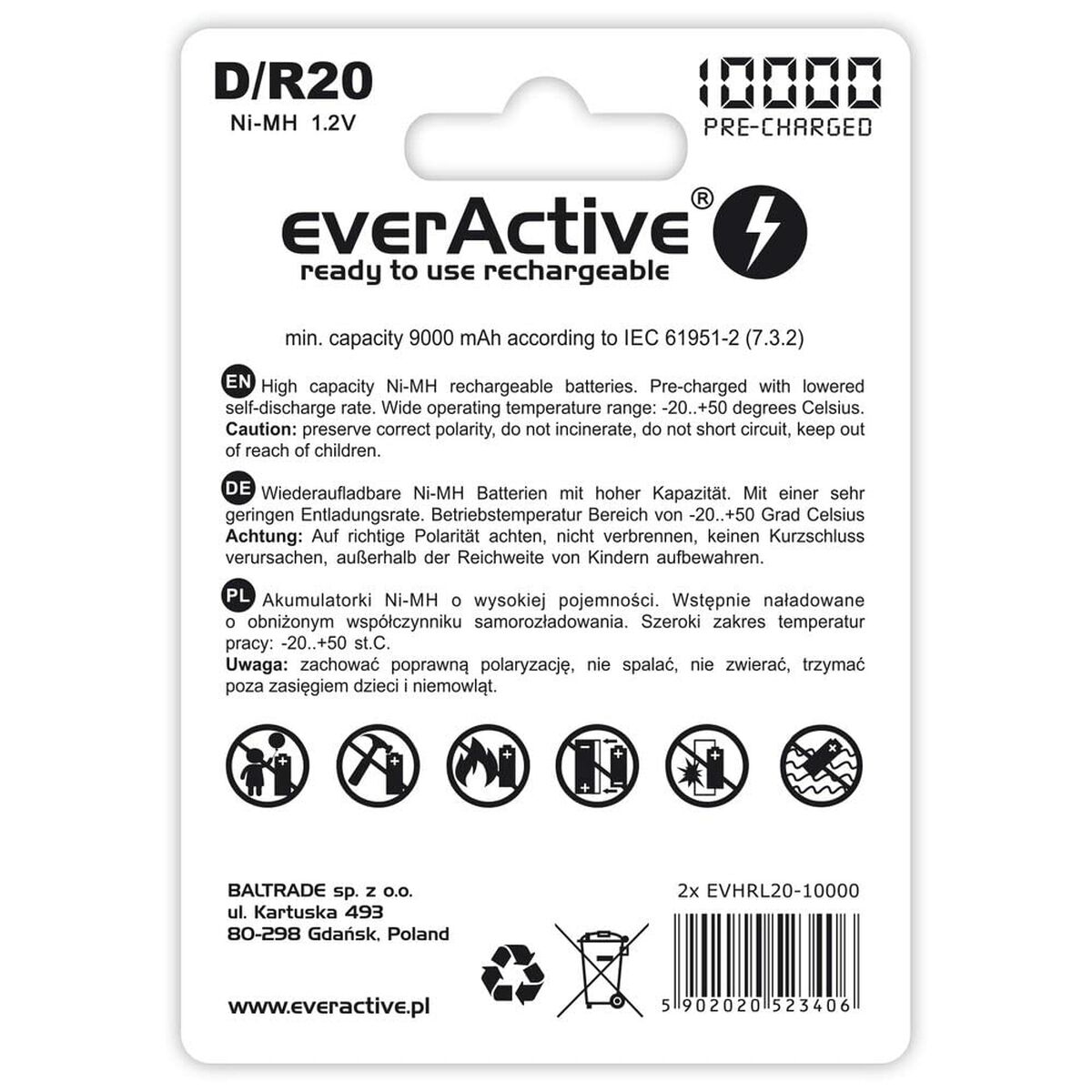 Laddningsbara Batterier EverActive EVHRL20-10000 10000 mAh 1,2 V - 2