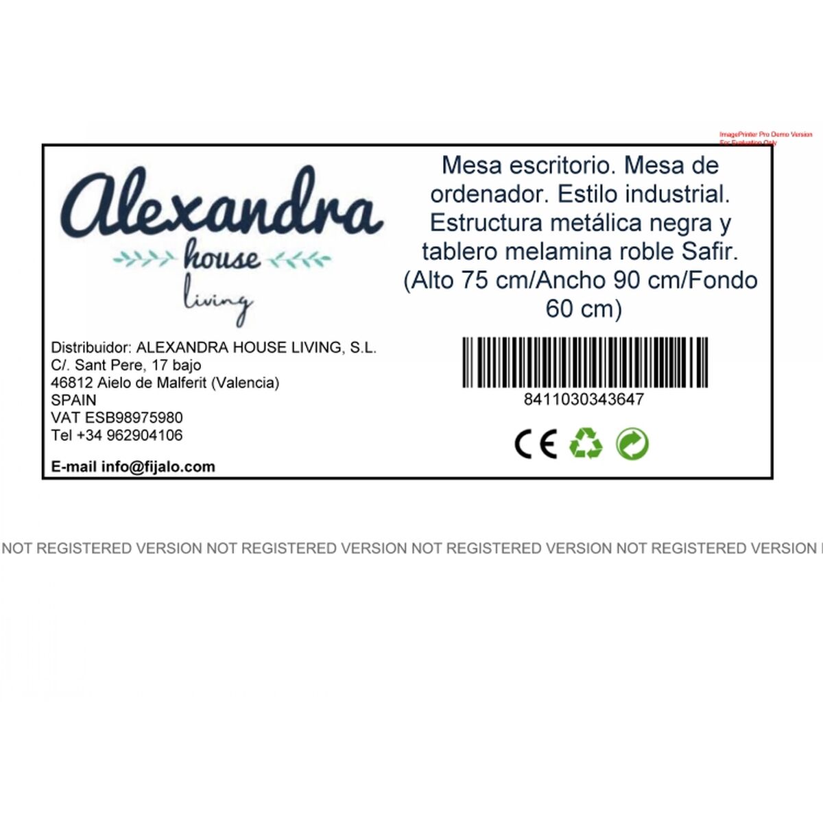 Skrivbord Alexandra House Living Svart Tölgy Metall Trä MDP 90 x 75 x 60 cm industriell - 5