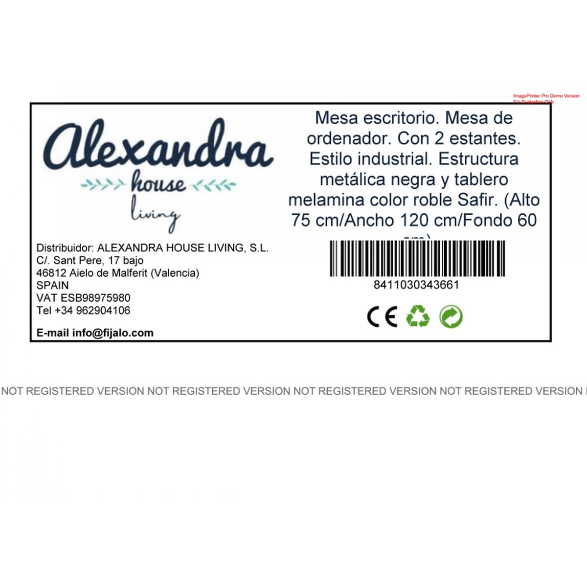 Skrivbord Alexandra House Living Svart Tölgy Metall Trä MDP 120 x 75 x 60 cm industriell - 5