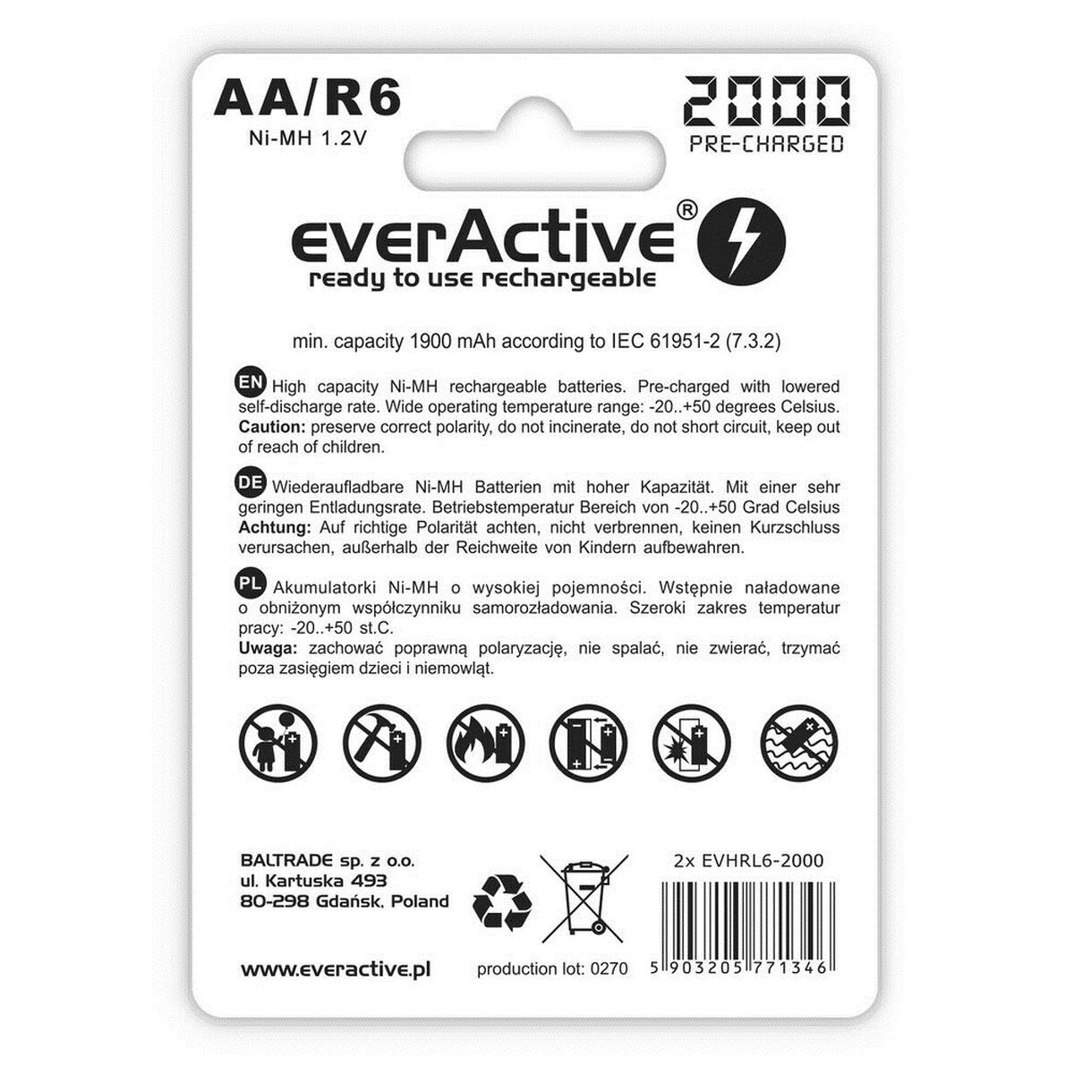 Laddningsbara Batterier EverActive EVHRL6-2000 2000 mAh 1,2 V - 2