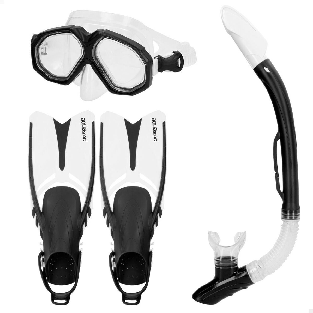 Dykmask med snorkel och simfötter AquaSport Svart Vuxna (2 antal) - 2