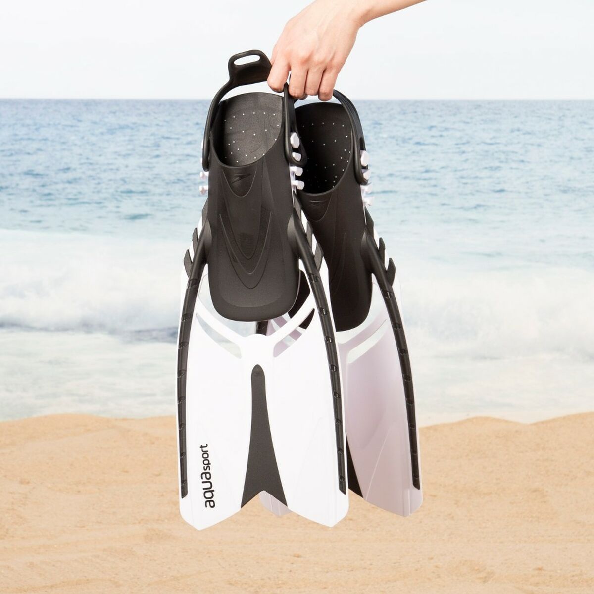 Dykmask med snorkel och simfötter AquaSport Svart Vuxna (2 antal) - 3