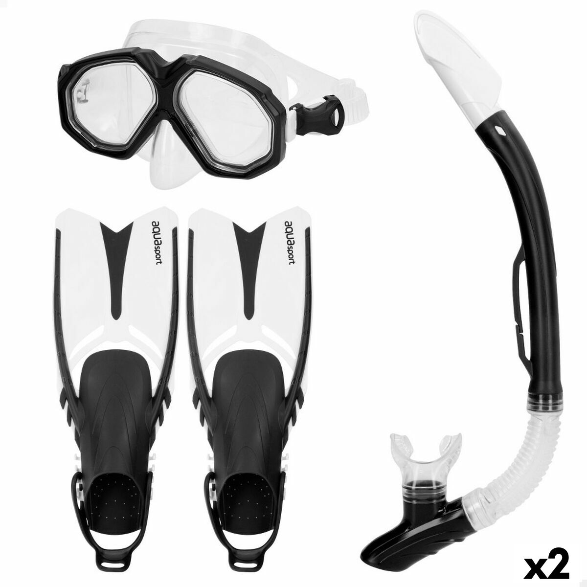 Dykmask med snorkel och simfötter AquaSport Svart Vuxna (2 antal) - 8