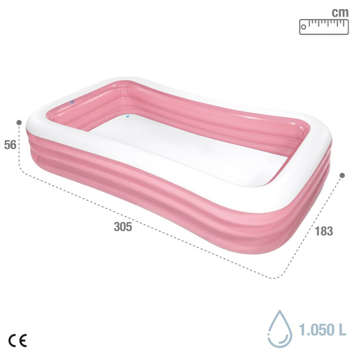 Uppblåsbar plaskpool för barn Intex 1050 L 305 x 56 x 183 cm Rosa (2 antal) - 11