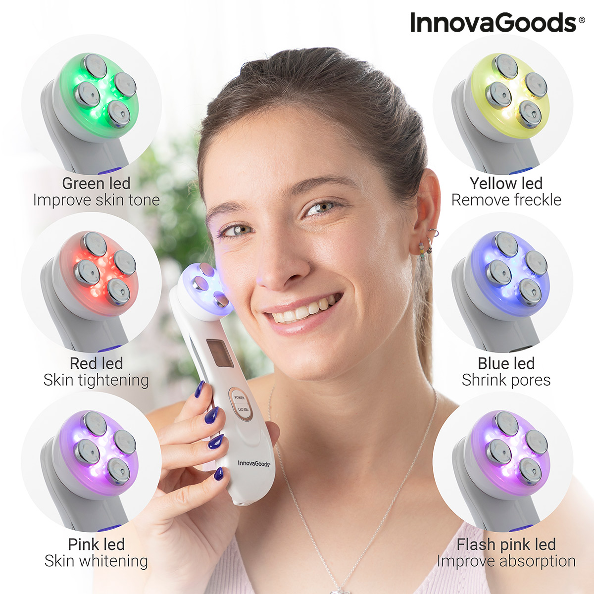 Ansiktsmassager med radiofrekvens, fototerapi och elektrostimulering Wace InnovaGoods V0103440 (Renoverade A) - 5