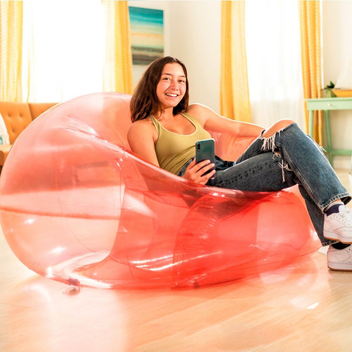 Uppblåsbar poolstol Intex Beanless Transparent Rosa 137 x 74 x 127 cm (4 antal) - 11