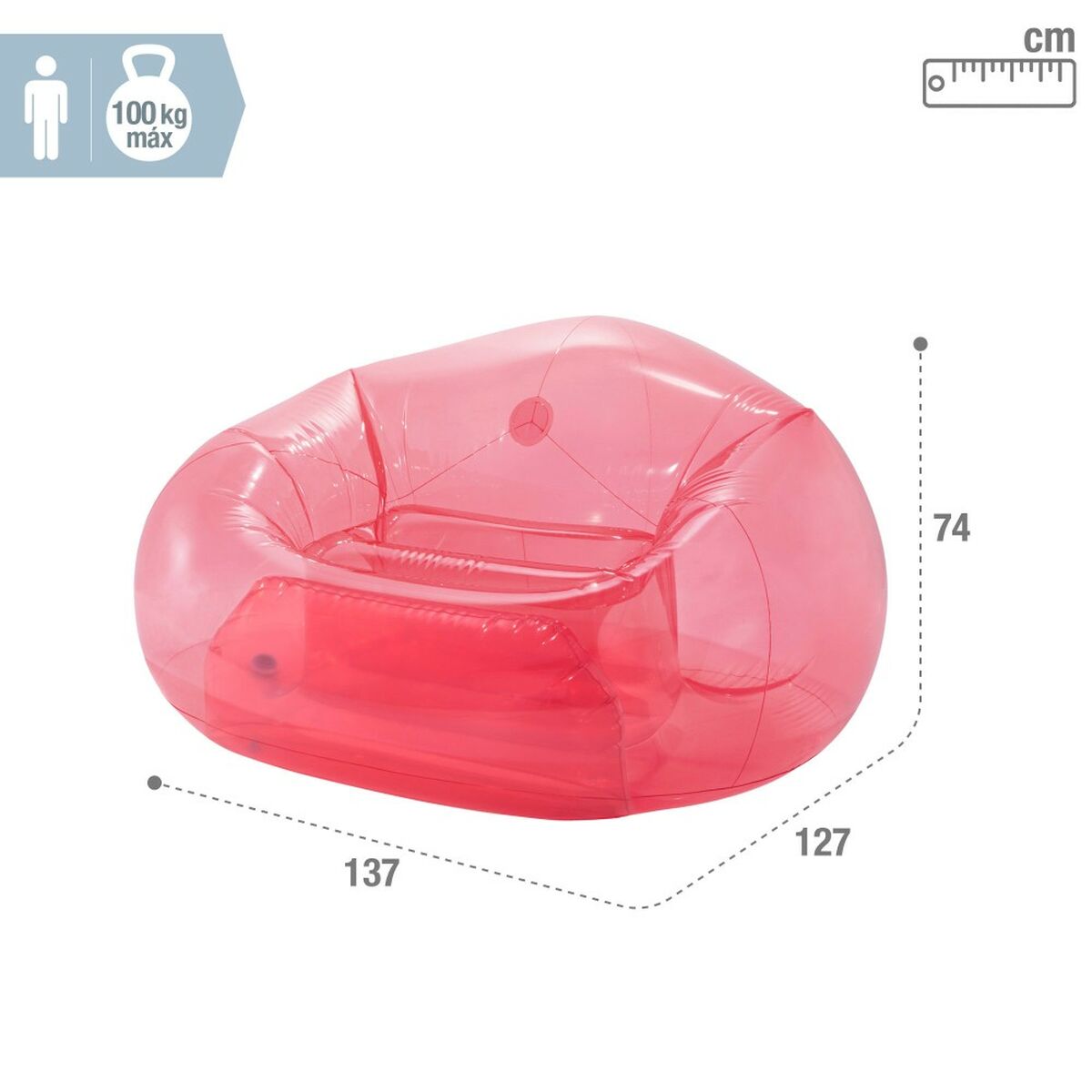 Uppblåsbar poolstol Intex Beanless Transparent Rosa 137 x 74 x 127 cm (4 antal) - 12