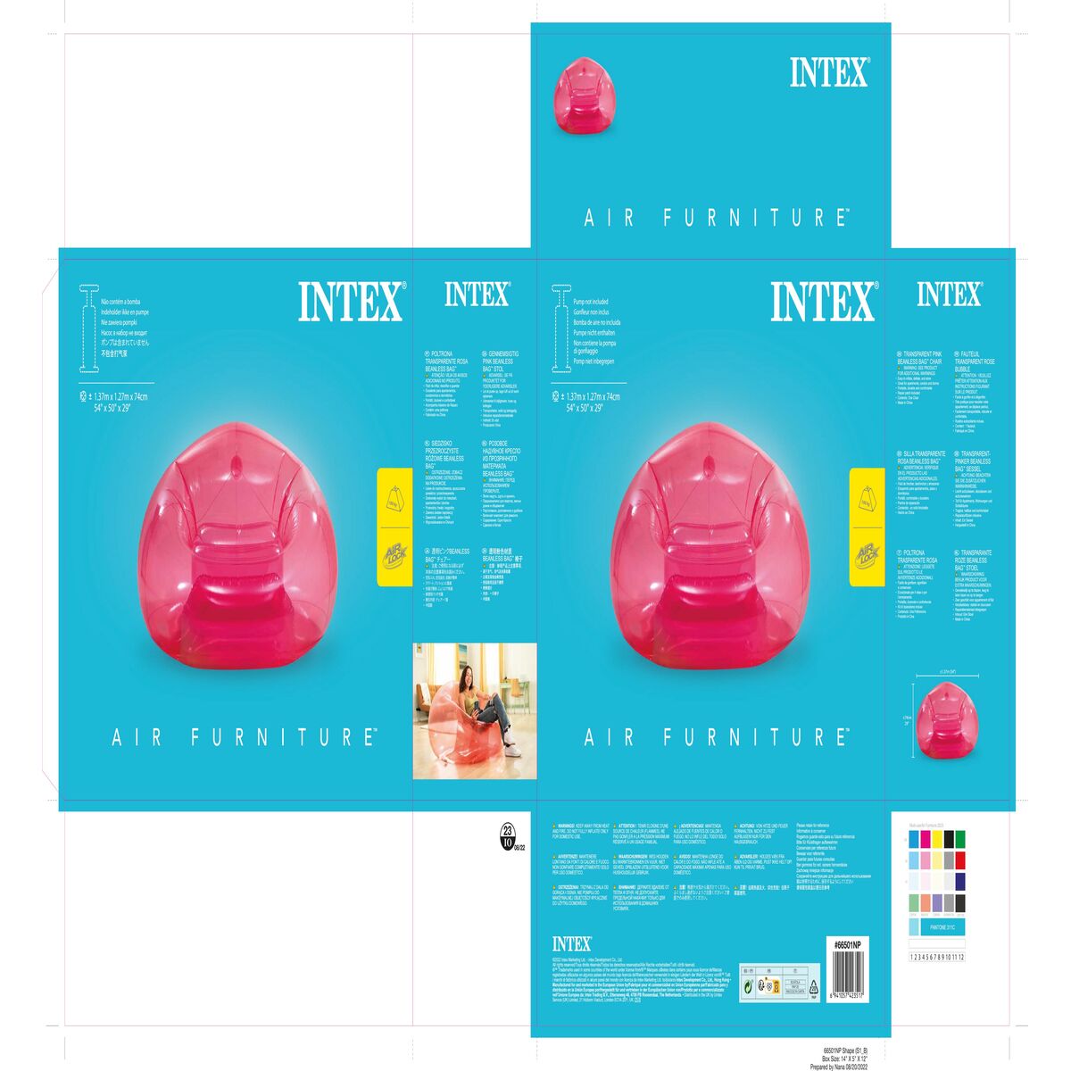 Uppblåsbar poolstol Intex Beanless Transparent Rosa 137 x 74 x 127 cm (4 antal) - 15