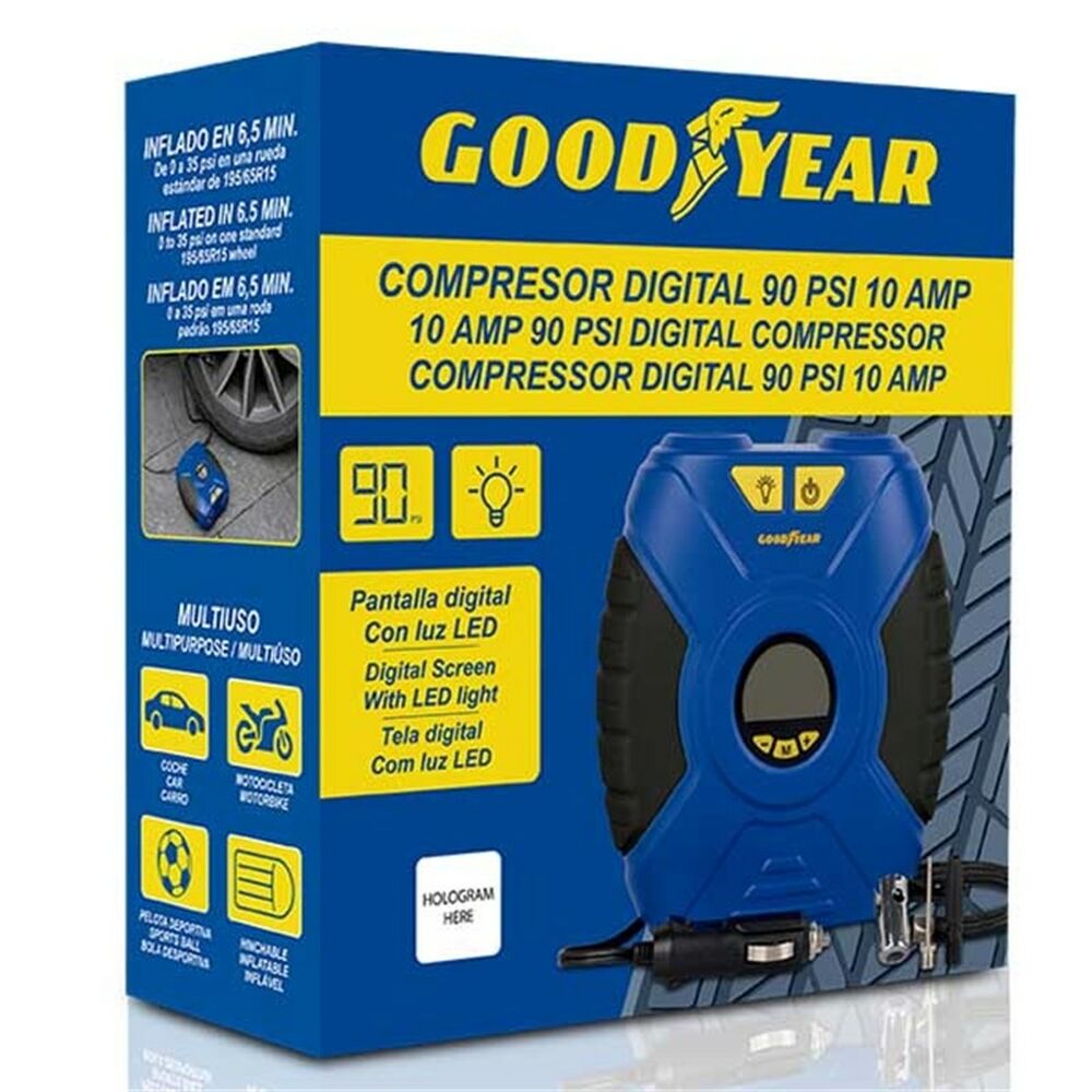 Bärbar luftkompressor med LED Goodyear GOD0020 12 V 90 PSI - 8