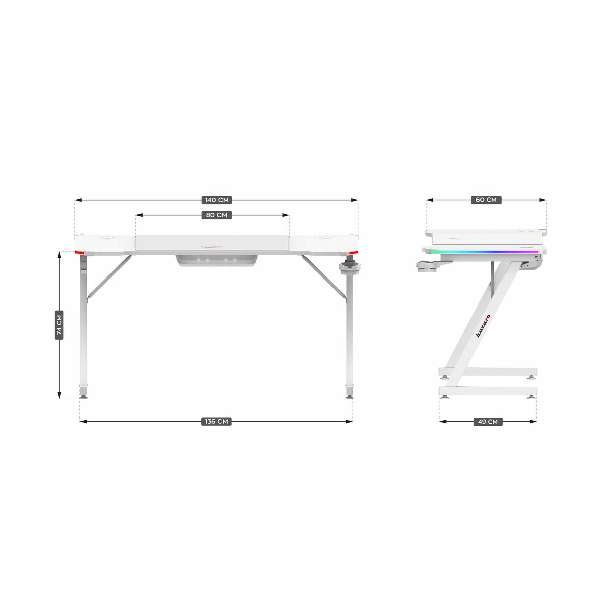 Skrivbord Huzaro HZ-Hero 3.3 White RGB Vit - 2