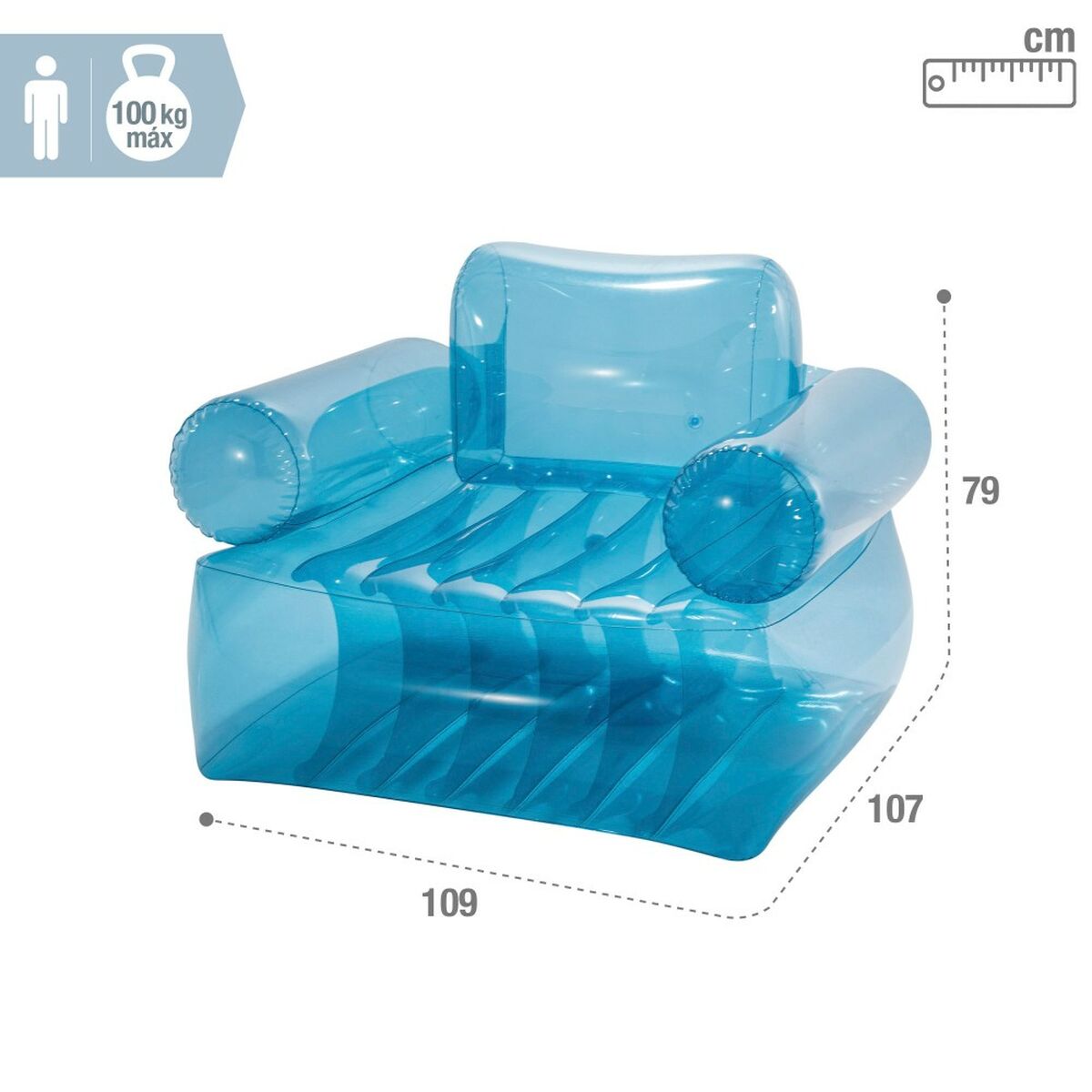 Uppblåsbar poolstol Intex Blå Transparent 109 x 79 x 107 cm (4 antal) - 2