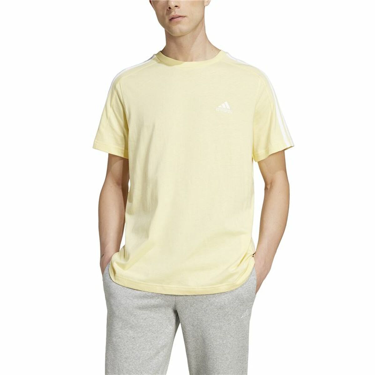 T-shirt med kortärm Herr Adidas Essentials Single Jersey 3-Stripes Gul - 2