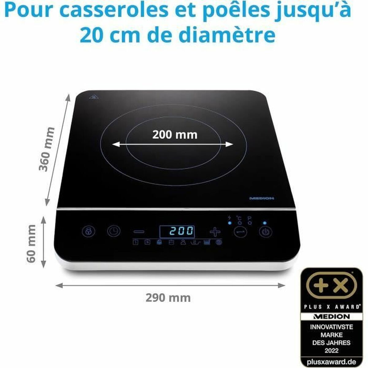Induktionshäll Medion Svart 2000 W - 6