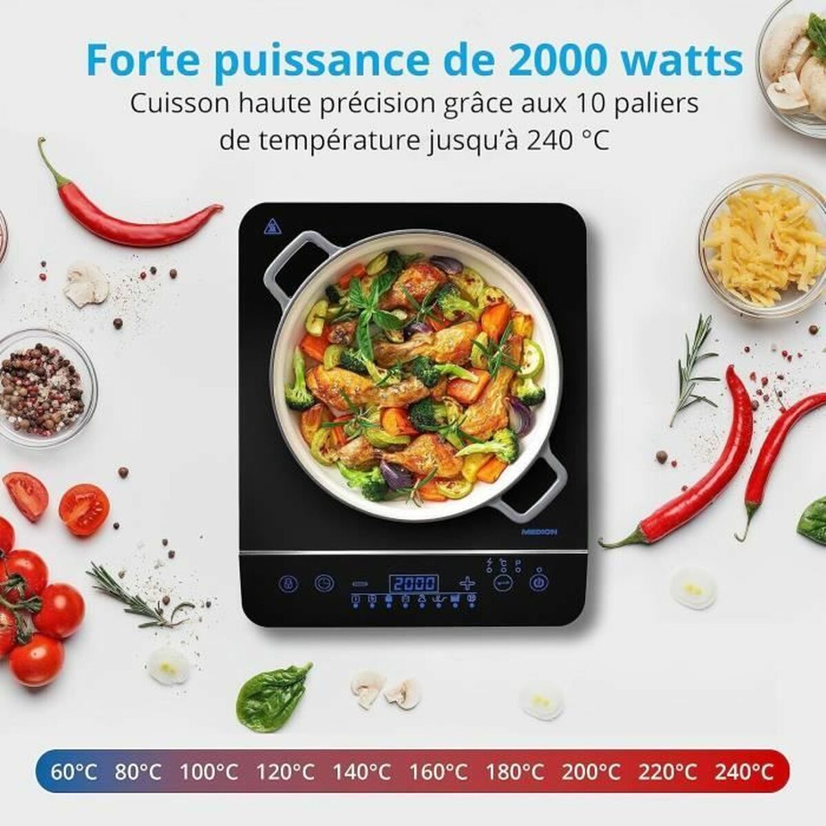 Induktionshäll Medion Svart 2000 W - 3