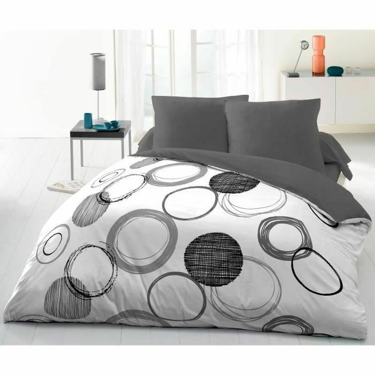 Bäddset HOME LINGE PASSION Vit Grå Ljusgrå 220 x 240 cm Cirklar - 2