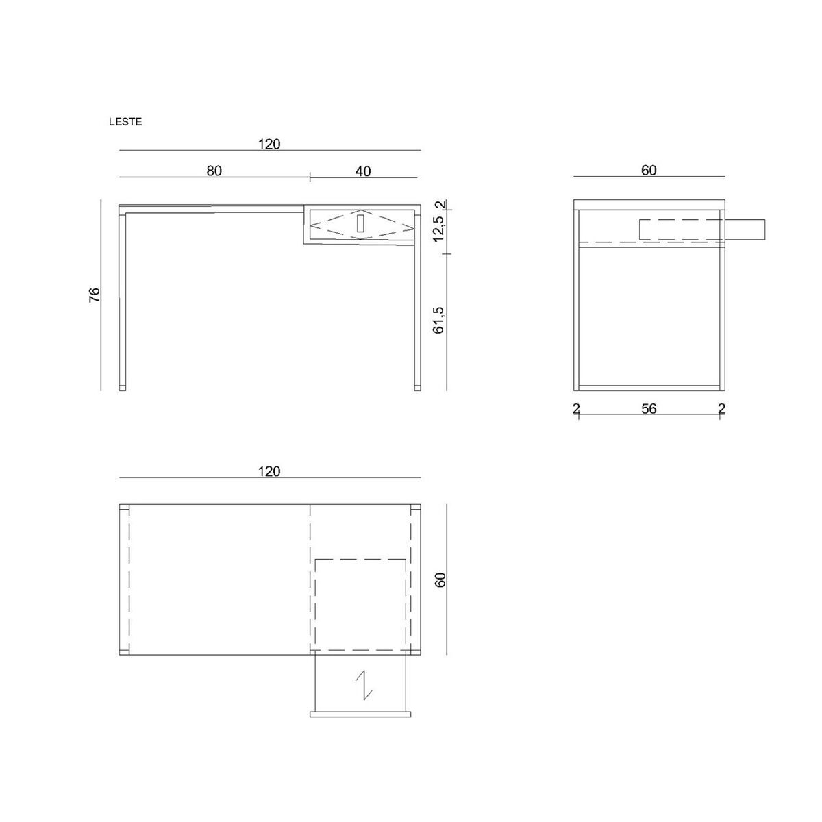 Skrivbord Unique LESTE JSBG-142-1 Svart Stål 120 x 76 x 60 cm - 3