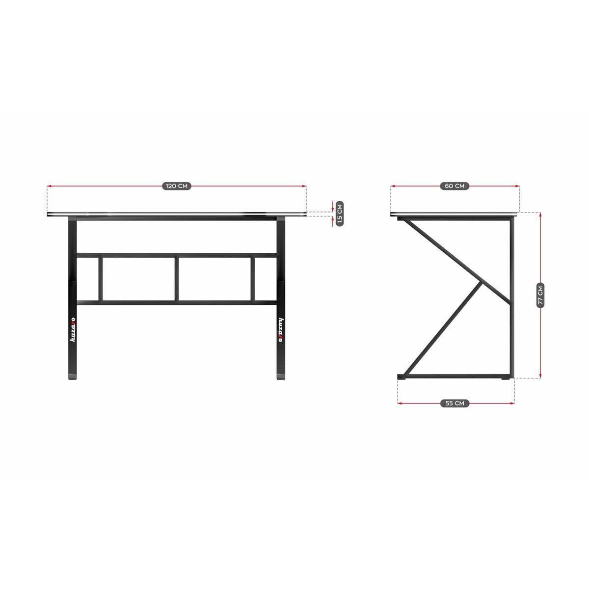 Skrivbord Gaming Huzaro HZ-Hero 1.6 Black Svart 120 x 75 x 60 cm - 2