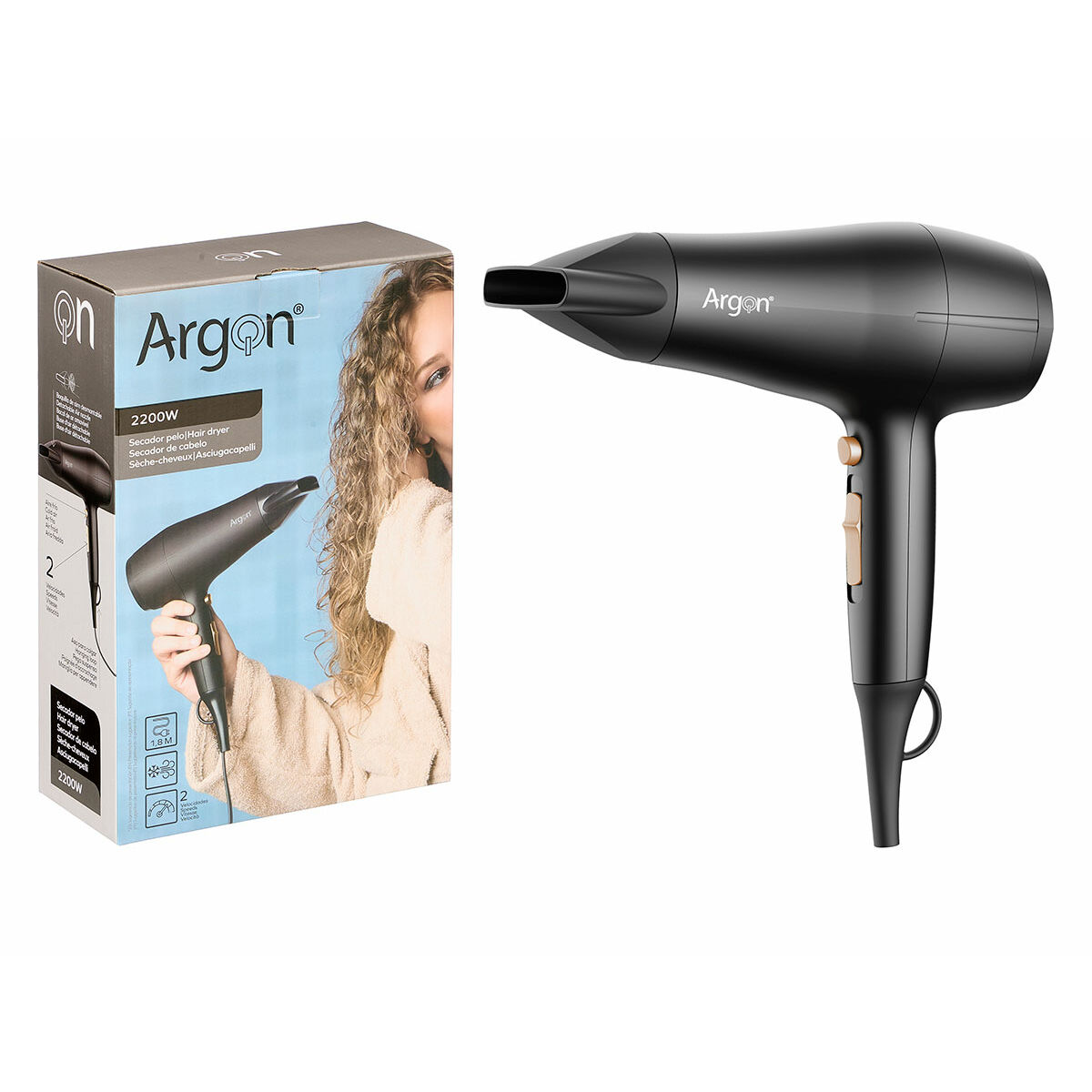 Hårtork Argon Svart Gyllene 2200 W - 2