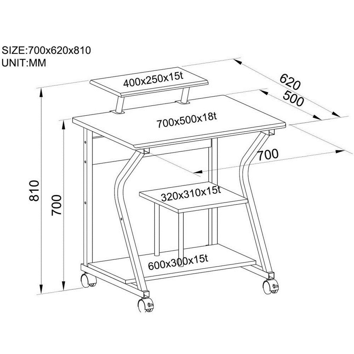 Skrivbord Techly ICA-TB 218 Bok Trä MDF 70 X 81 X 51 cm - 3