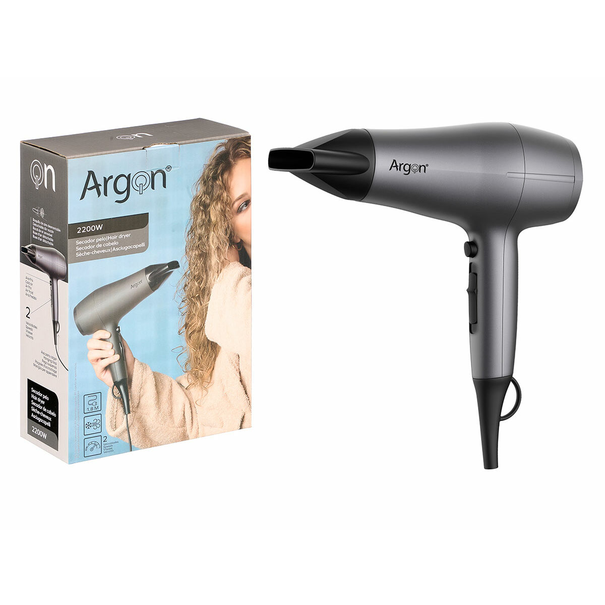 Hårtork Argon Svart Silvrig 2200 W - 2