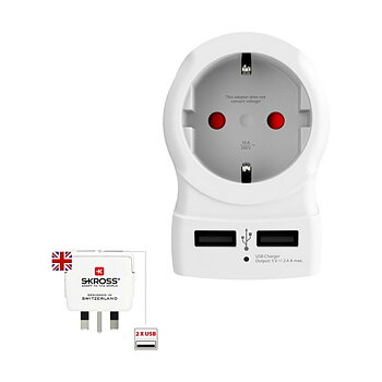 Eladapter Skross 1500280 USB x 2 Europeisk Storbritannien