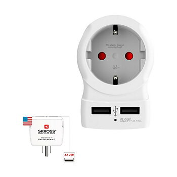Eladapter Skross 1500281 USB x 2 Europeisk USA