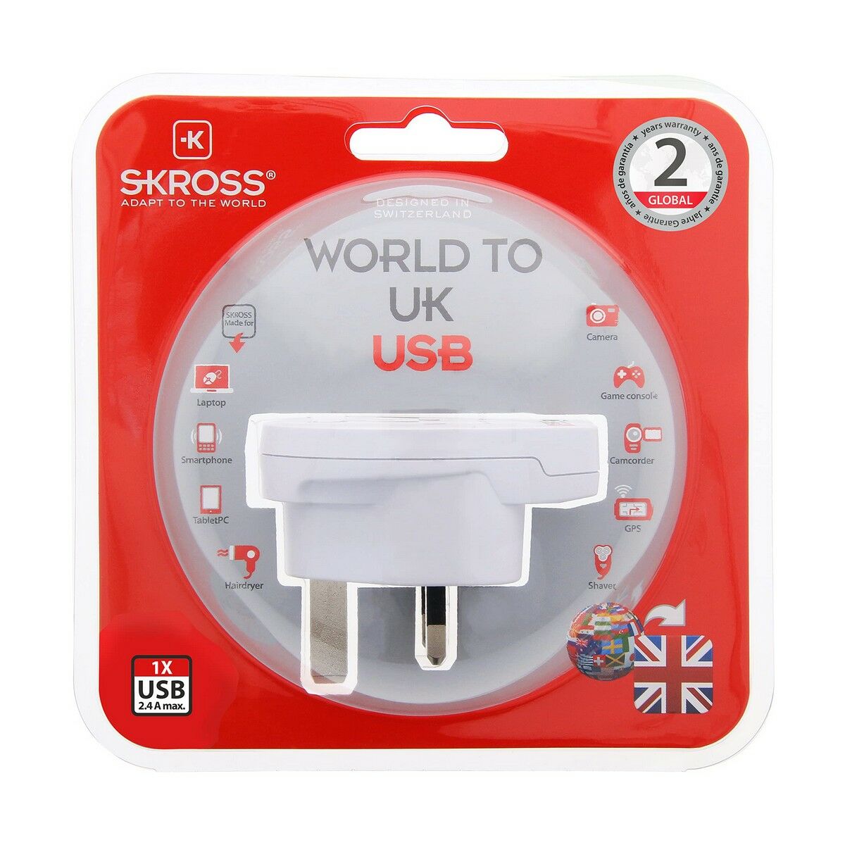 Eladapter Skross 1500267 Storbritannien Internationellt 1 x USB - 2