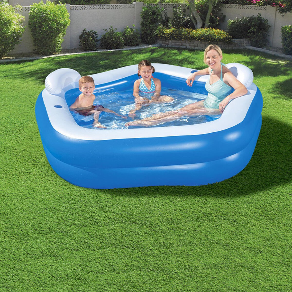 Bestway Uppblåsbar Pool 2 Kamrar Family 213x206x69 cm +6 År Trädgård 54153 - 4