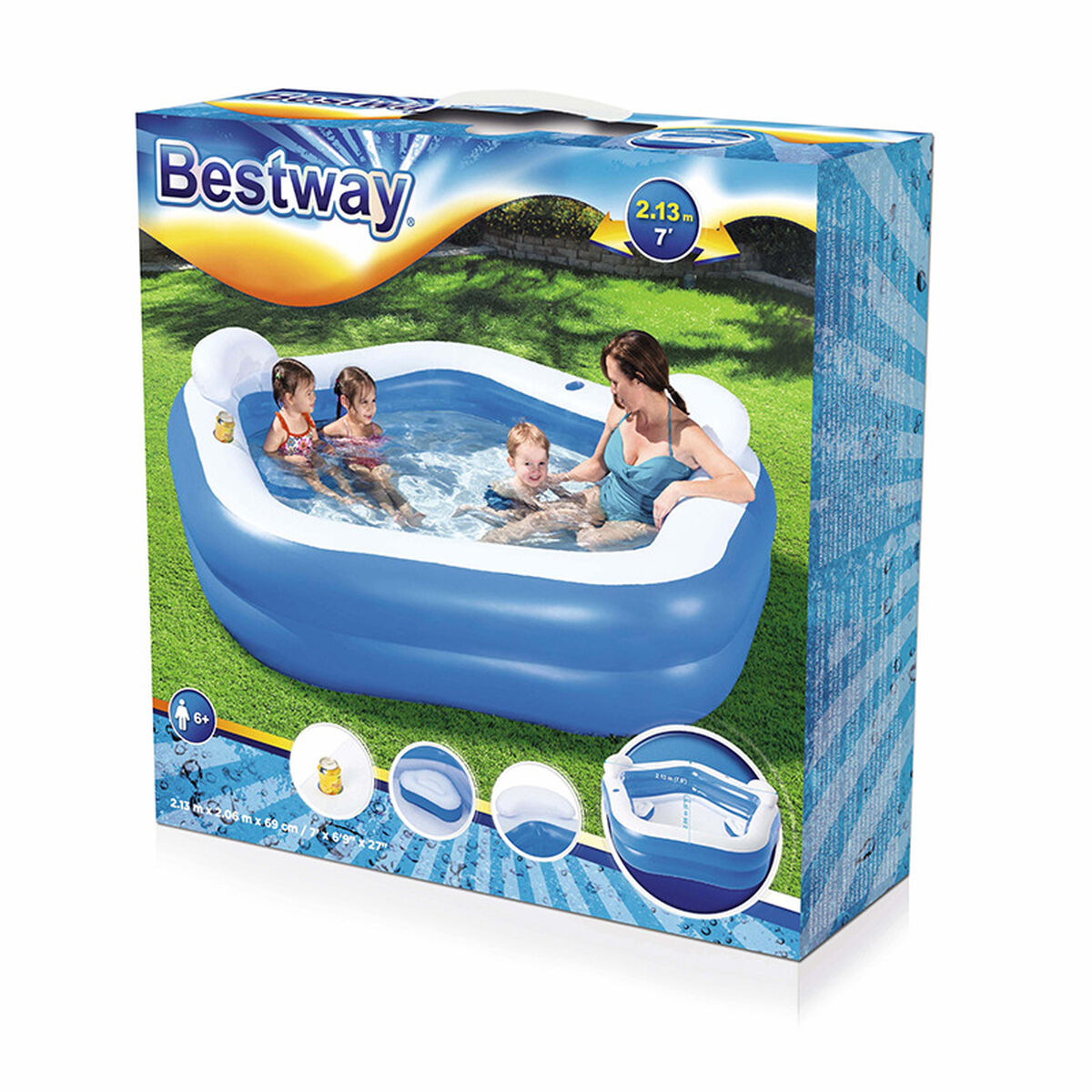 Bestway Uppblåsbar Pool 2 Kamrar Family 213x206x69 cm +6 År Trädgård 54153 - 3