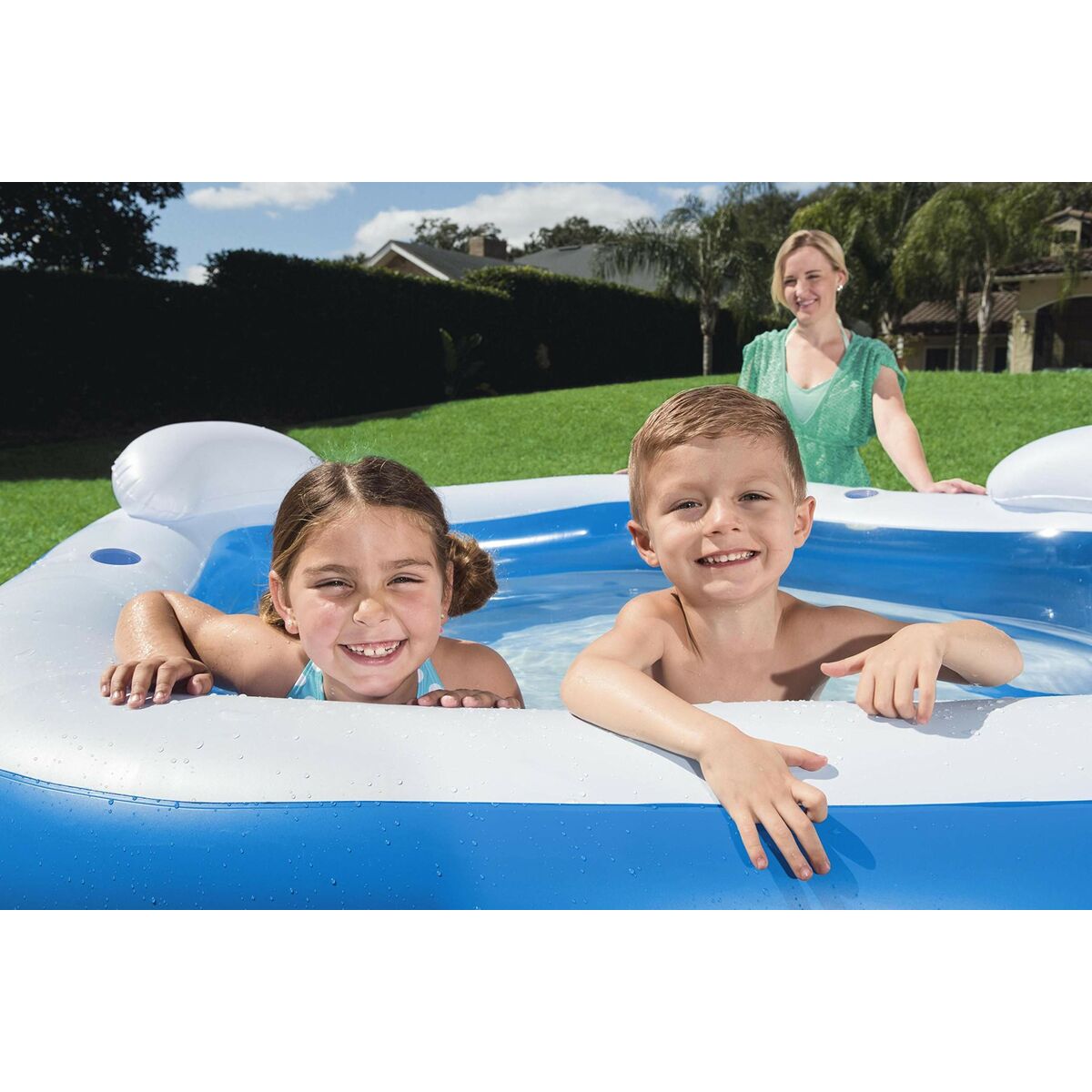 Bestway Uppblåsbar Pool 2 Kamrar Family 213x206x69 cm +6 År Trädgård 54153 - 8