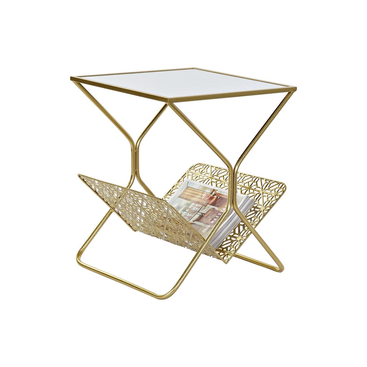 Tidningsställ DKD Home Decor Gyllene Metall Speglar 45 x 45 x 55 cm - 6